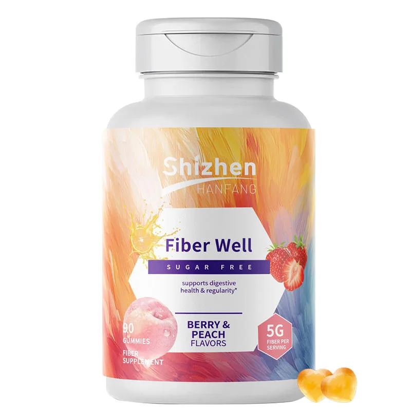 Hot Selling Fiber Well Sugar Free Fiber Gummies 90 Counts 5g Fiber Per Serving Berry & Peach Flavor Digestive Health Supplement
