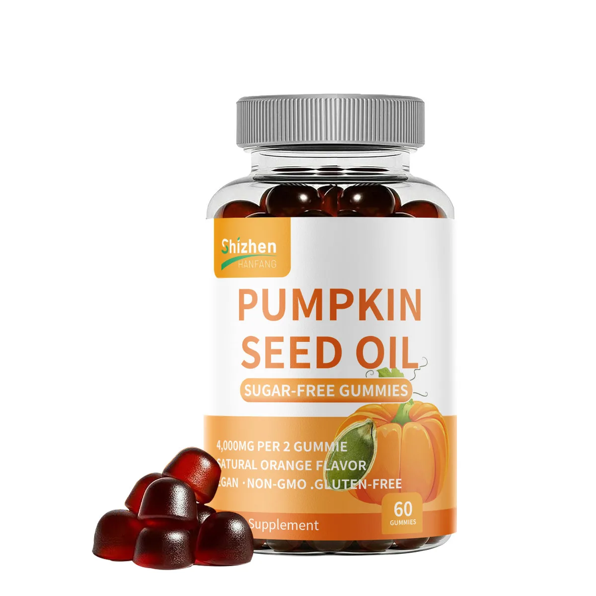 OEM Pumpkin Seed Oil Gummies - 4000MG High Potency Sugar-Free 60 Pack Vegan Non-GMO Gluten-Free Dietary Supplement