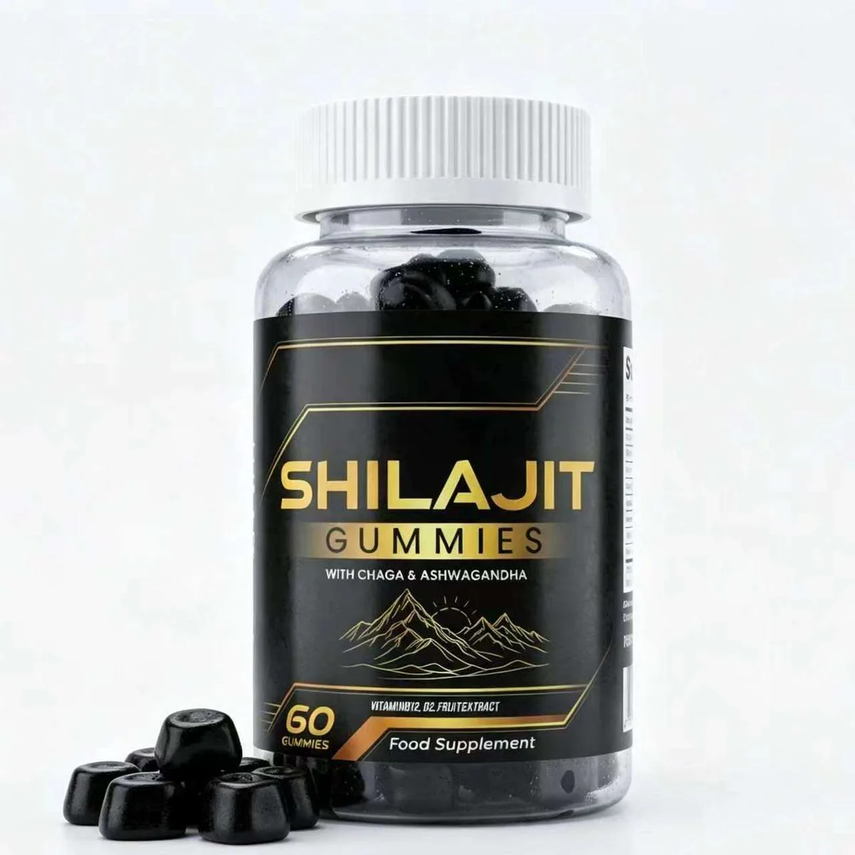 Shilajit Gummies with Chaga and Ashwagandha 60 Count OEM Food Supplement for Wellness Support