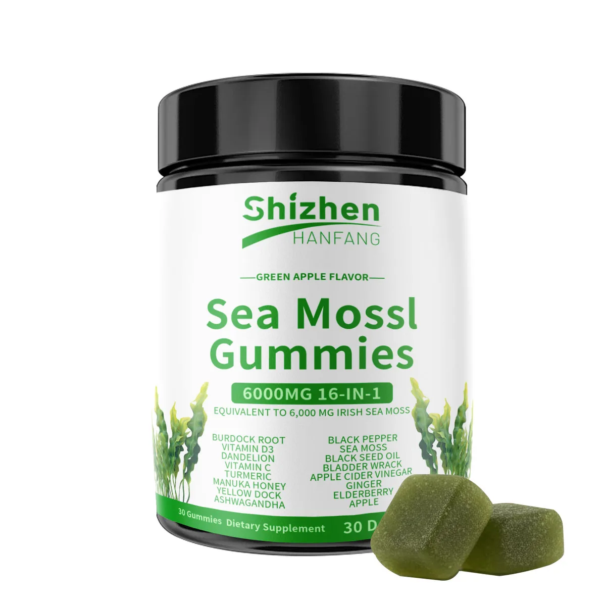 OEM 16-in-1 Sea Moss Gummies 6000MG Green Apple Flavor Irish Sea Moss Blend with Burdock Root, Vitamin D3 & Ashwagandha