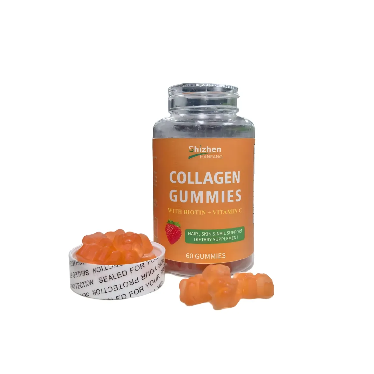 Healthcare Supplements Collagen Peptide Gummy Candy Whitening Skin Hair Nail Care Gummies with Biotin and Vitamins