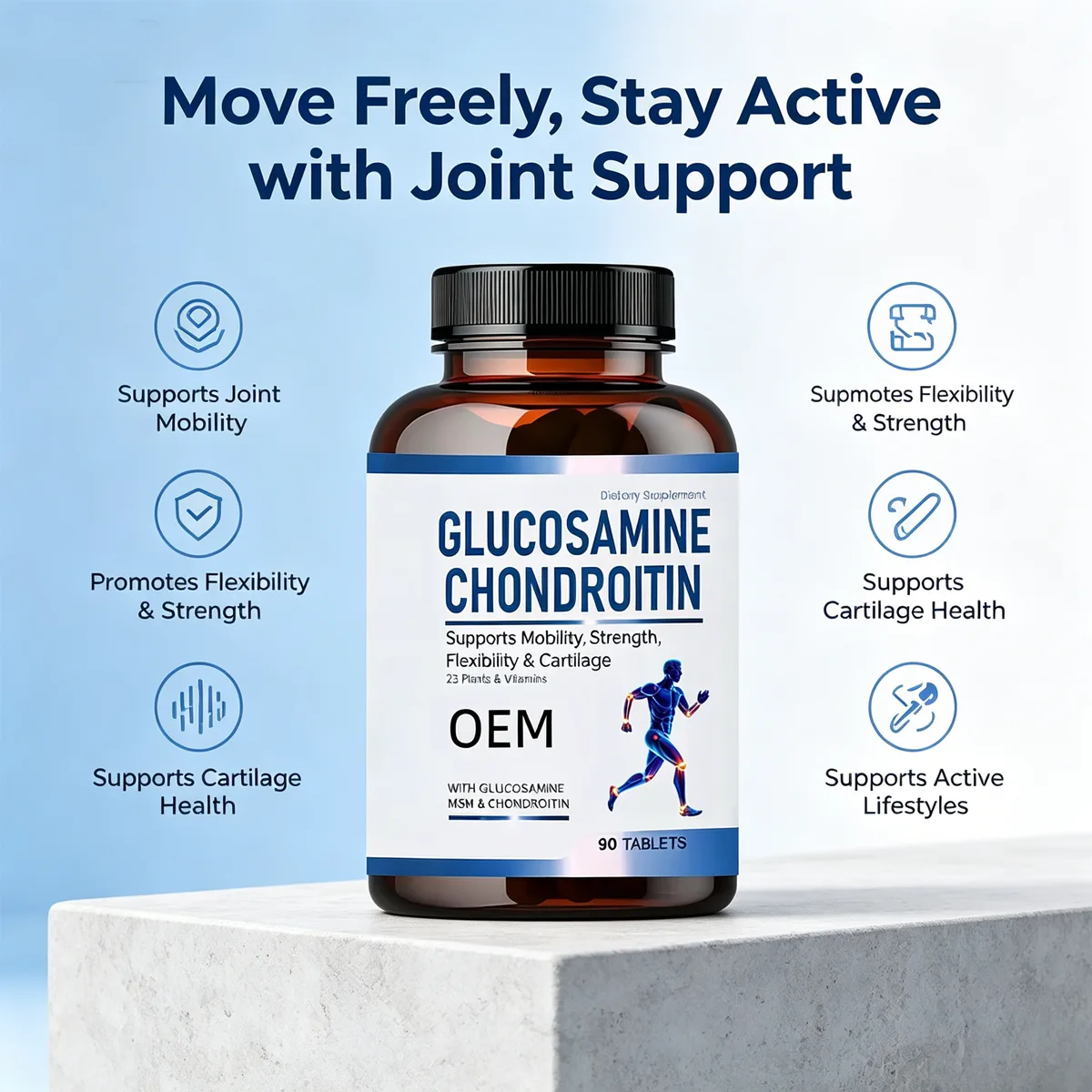 OEM Glucosamine Chondroitin MSM Tablets Joint Mobility Strength & Flexibility Support with 23 Plants Vitamins 90 Tablets