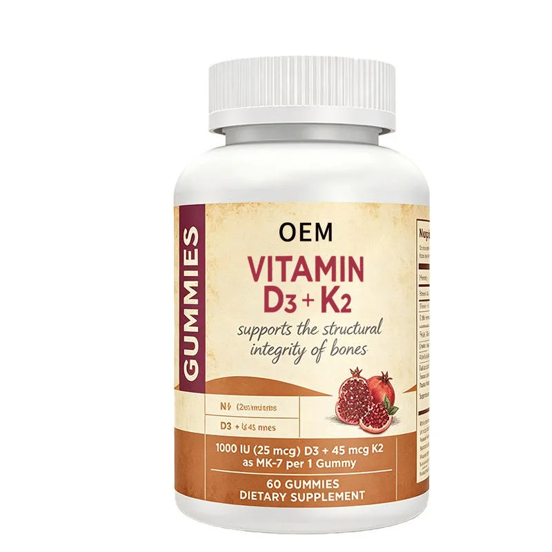 Vitamin D3 Plus K2 Gummies 60 Gummies Supports Bone Structural Integrity OEM MK-7 Formula Dietary Supplement with D3 Per Gummy