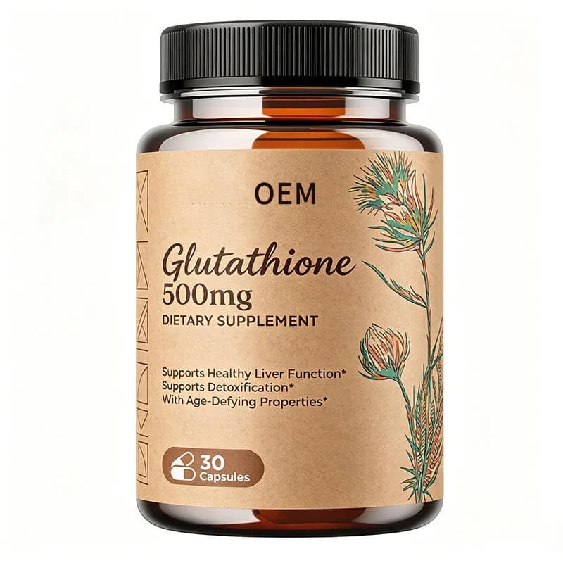 Glutathione 500mg 30 Capsules OEM Supplement for Healthy Liver Function Detoxification and Age Defying Support Properties
