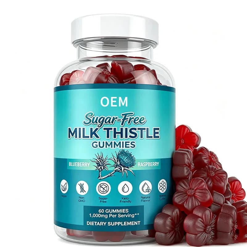 Sugar Free Milk Thistle Gummies Blueberry Raspberry Flavor 1000mg Per Serving 60 Count Non GMO Keto Friendly OEM Supplement