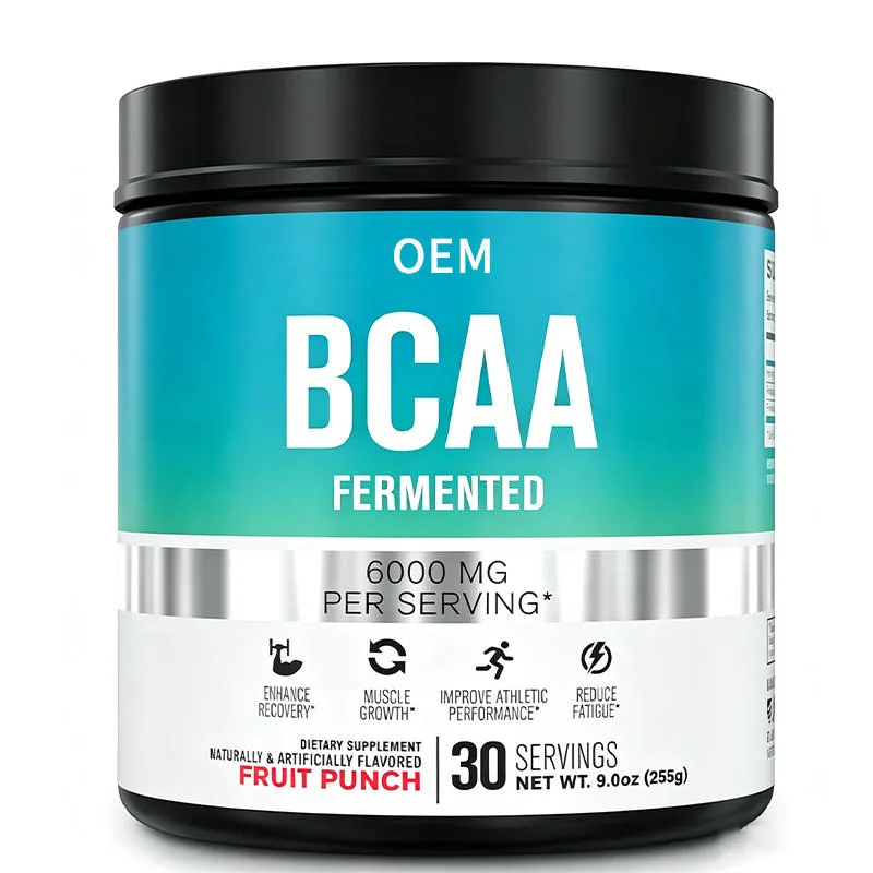 Fermented BCAA 6000mg Per Serving Fruit Punch Flavor 30 Servings Net Wt 9oz 255g OEM Supplement for Muscle Recovery