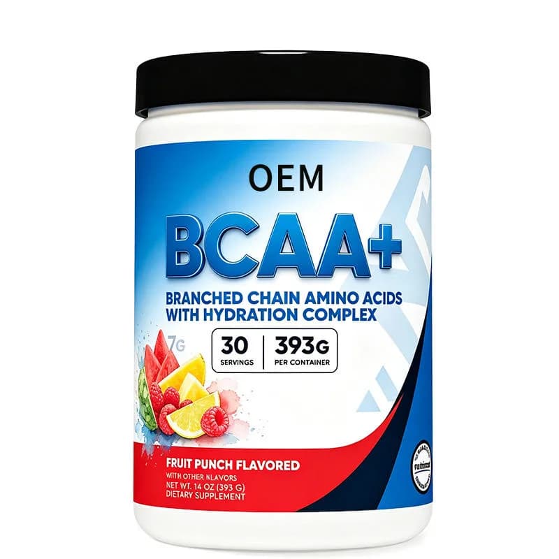 BCAA Branched Chain Amino Acids with Hydration Complex Fruit Punch Flavor 30 Servings Net Wt 14oz 393g OEM Dietary Supplement