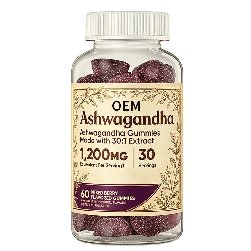 Ashwagandha Gummies 1200mg Equivalent Per Serving 30 to 1 Extract Mixed Berry Flavor 60 Gummies 30 Servings OEM Supplement