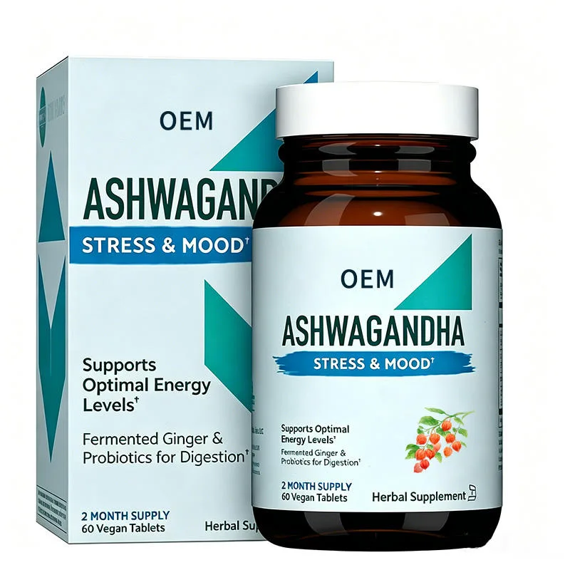 Ashwagandha Stress and Mood Support Tablets with Fermented Ginger and Probiotics 60 Vegan Count 2 Month Supply