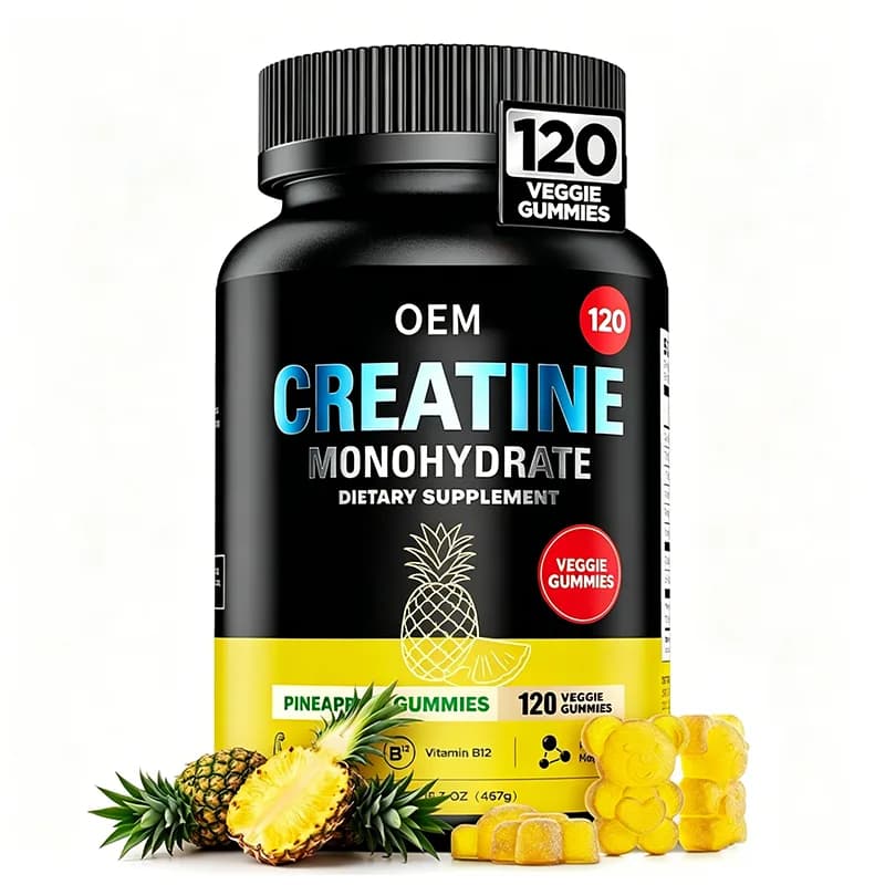 OEM Creatine Monohydrate Gummies with Vitamin B12 Pineapple 120 Veggie Gummies Net Wt 85g Dietary Supplement