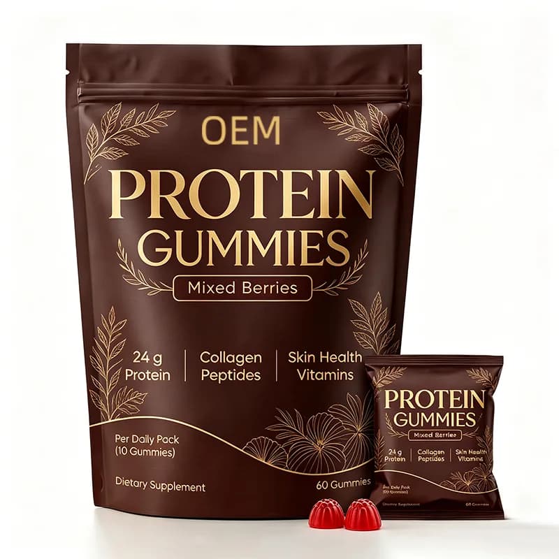 Protein Gummies Mixed Berries Flavor 24g Collagen Peptides Per Daily Pack 10 Gummies Per Pack 60 Gummies OEM Supplement