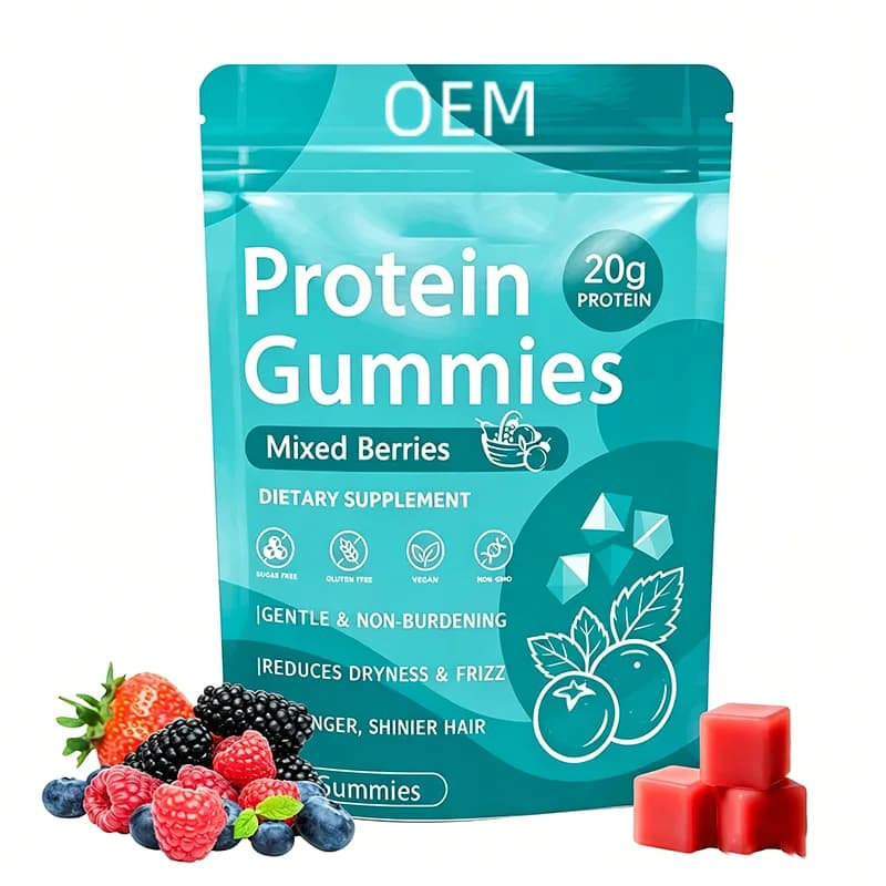 Protein Gummies Mixed Berries Flavor 20g Protein 1g Net Carbs 0g Sugar 5g Fiber Per Serving Net Wt 360g 12.7oz OEM Supplement