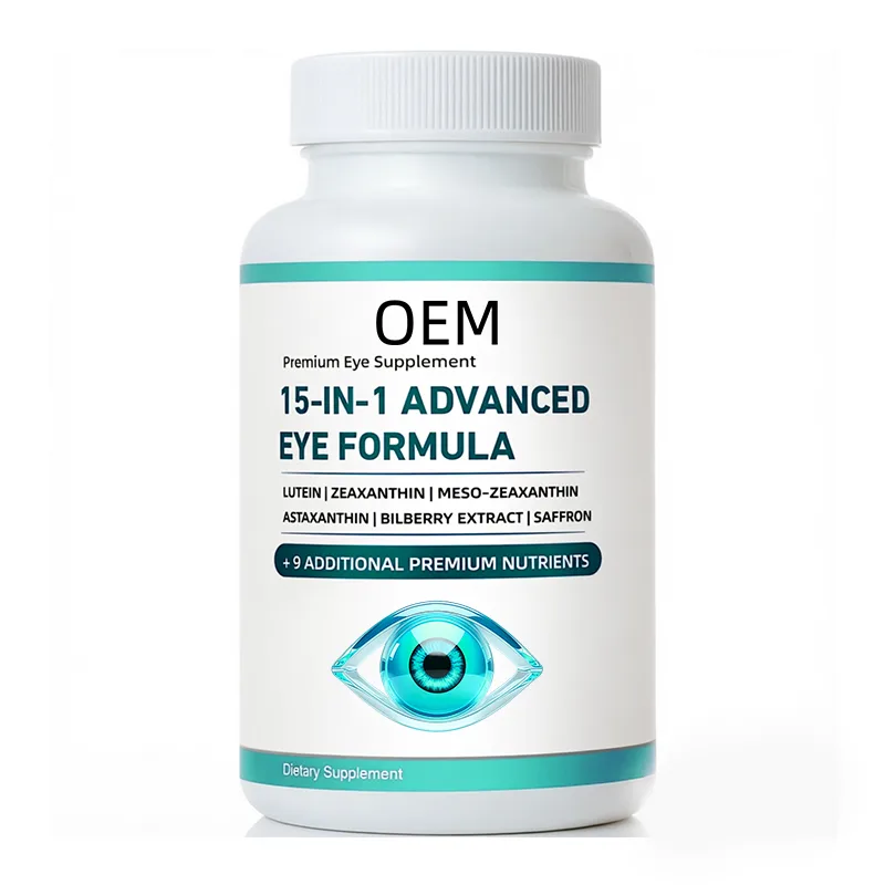 Premium Eye Supplement 15 in 1 Advanced Eye Formula with Lutein Zeaxanthin Astaxanthin Bilberry and Saffron OEM Product