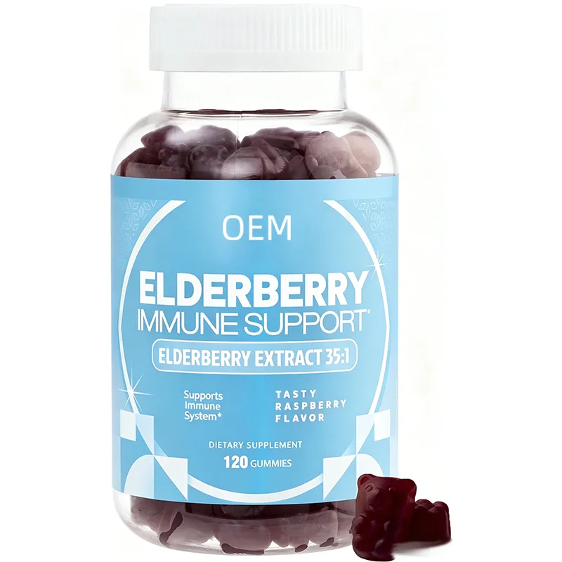 Elderberry Immune Support Gummies 35 to 1 Extract Raspberry Flavor 120 Count OEM Dietary Supplement