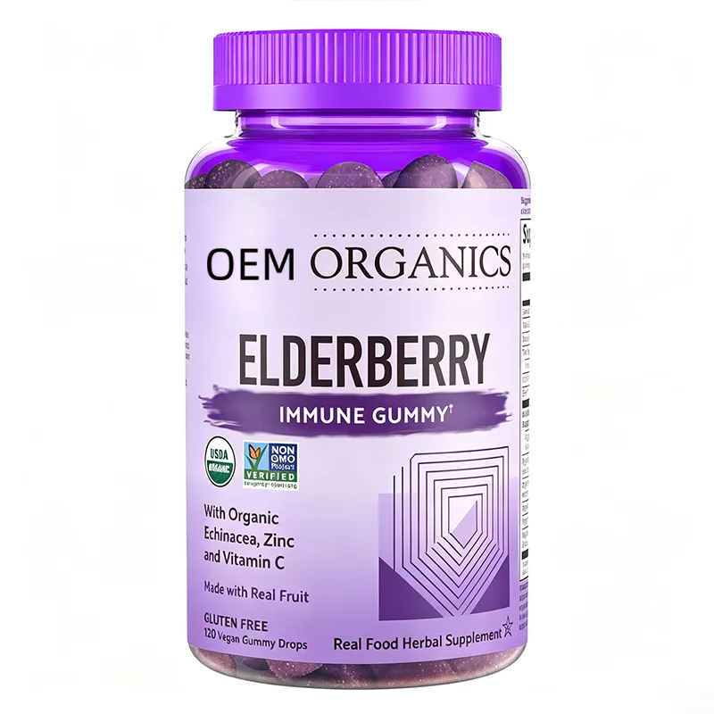 Elderberry Immune Gummies with Echinacea Zinc and Vitamin C Real Fruit Flavor 120 Vegan Drops USDA Non GMO Gluten Free