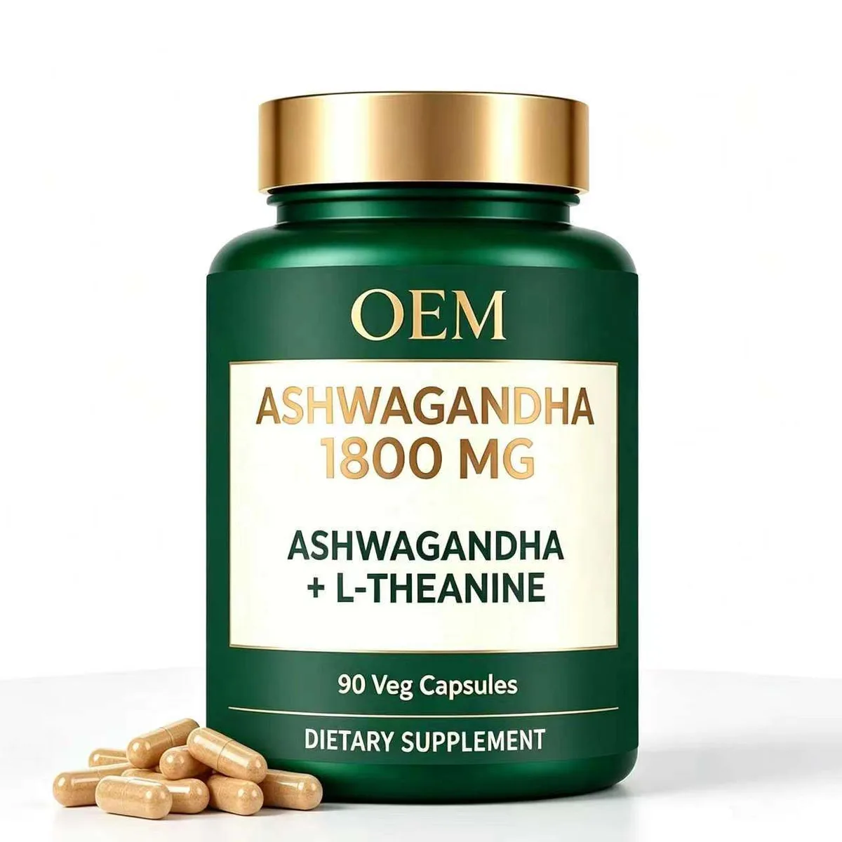 Ashwagandha 1800mg with L Theanine 90 Veg Capsules OEM Supplement for Stress and Relaxation Support
