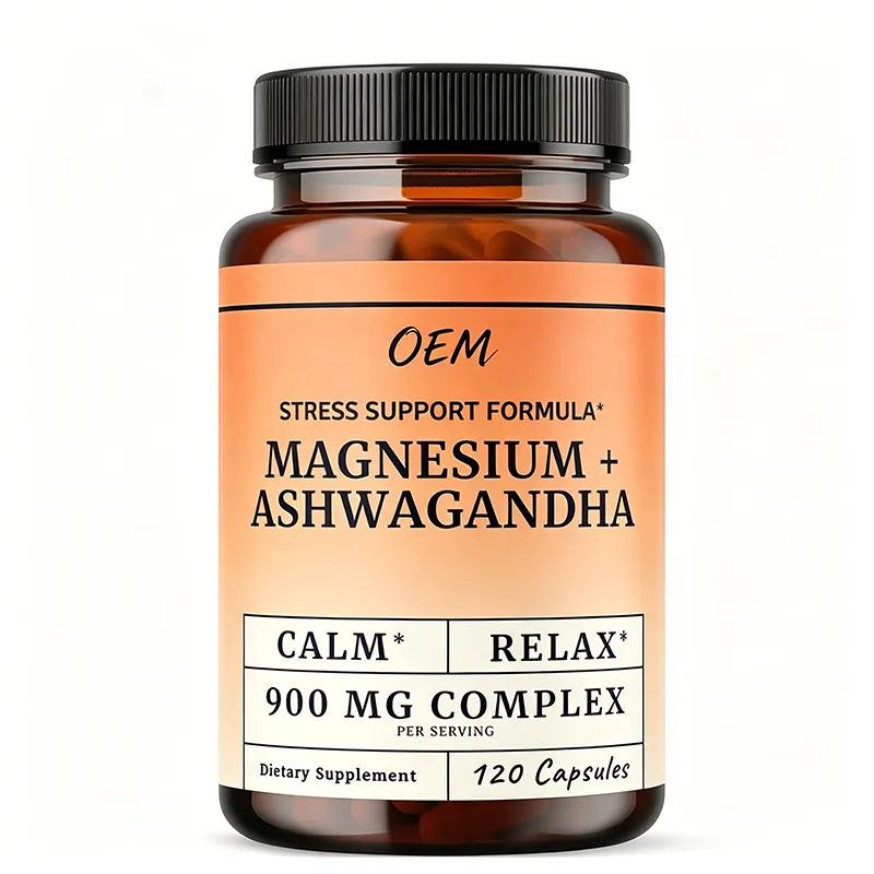 OEM Private Label Magnesium Ashwagandha Complex Capsules 900mg Stress Relief Calming Relaxation Supplement for Men Women