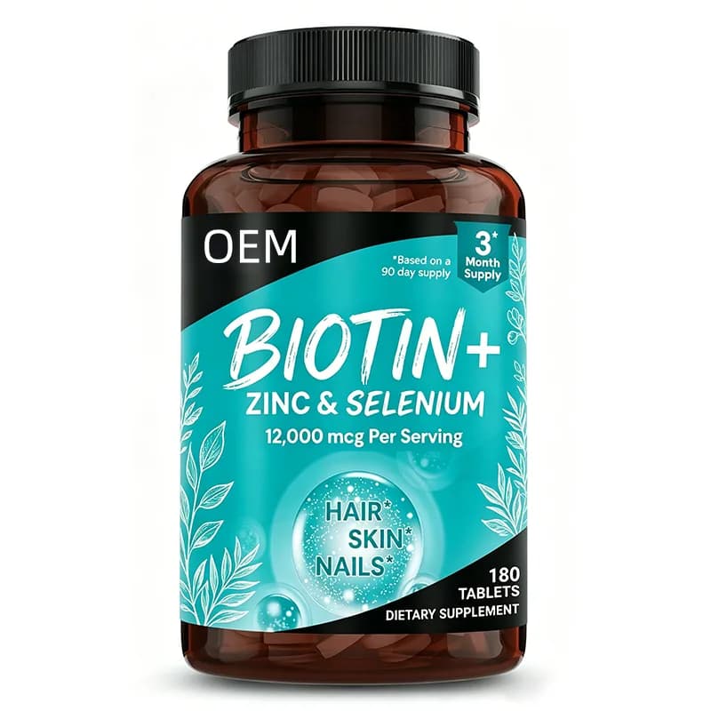 Biotin Zinc and Selenium Tablets 12000mcg Per Serving 180 Count 90 Day Supply OEM Supplement for Hair Skin and Nails