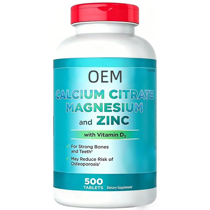 Calcium Citrate Magnesium and Zinc with Vitamin D3 500 Tablets OEM Supplement for Bone and Teeth Support