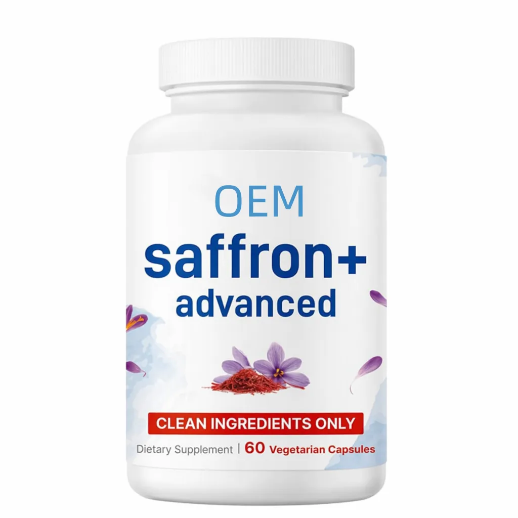 Saffron Plus Advanced Formula 60 Vegetarian Capsules OEM Dietary Supplement with Clean Ingredients Only
