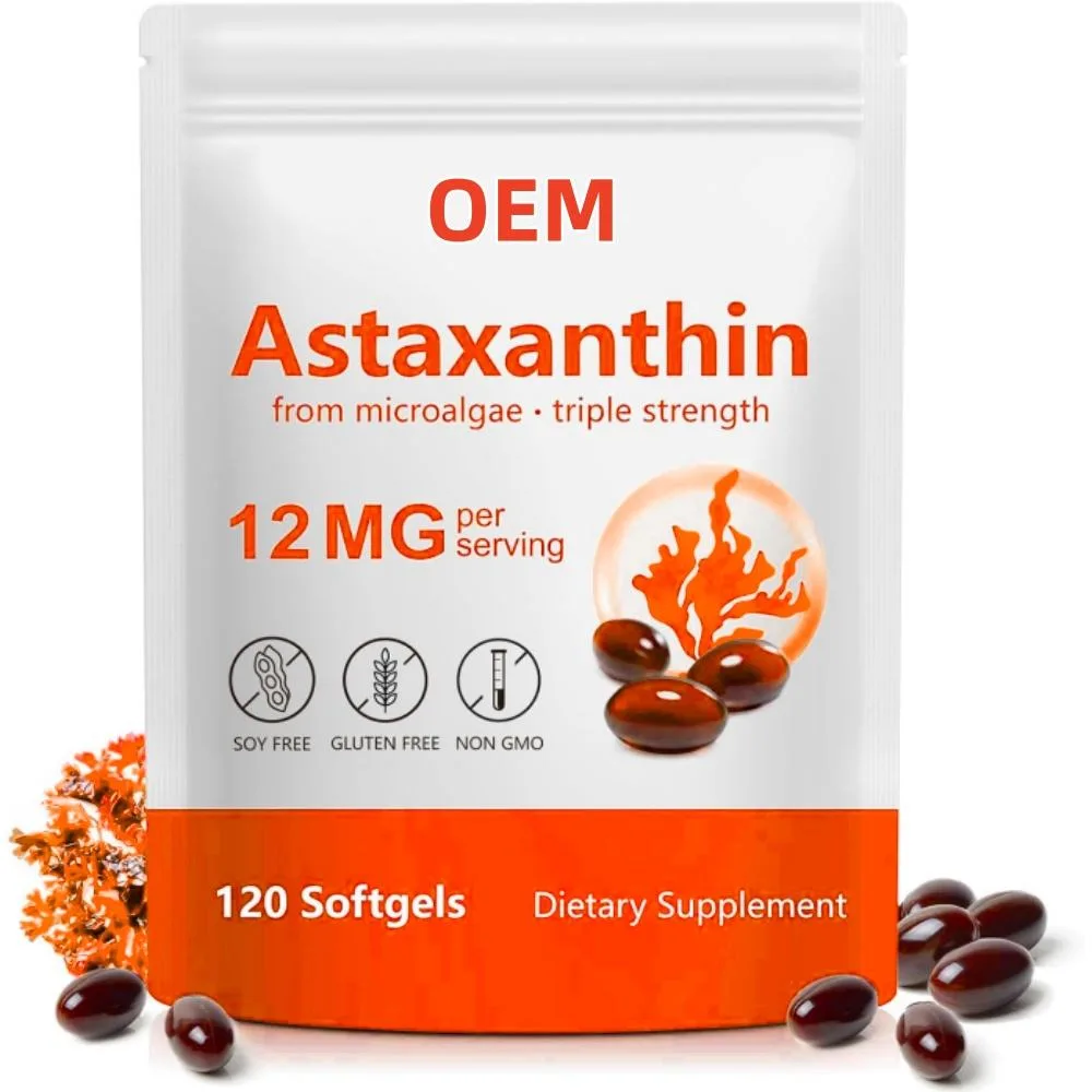 Astaxanthin 12mg From Microalgae Triple Strength 120 Softgels Non GMO Soy Free Gluten Free OEM Supplement