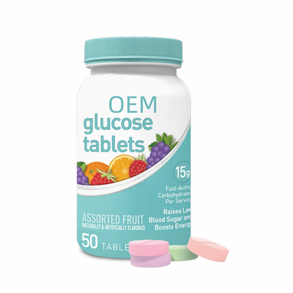 OEM Wholesale Assorted Fruit Glucose Tablets, 15g Fast-Acting Carbs Raise Low Blood Sugar Energy Support Supplement 50 Counts