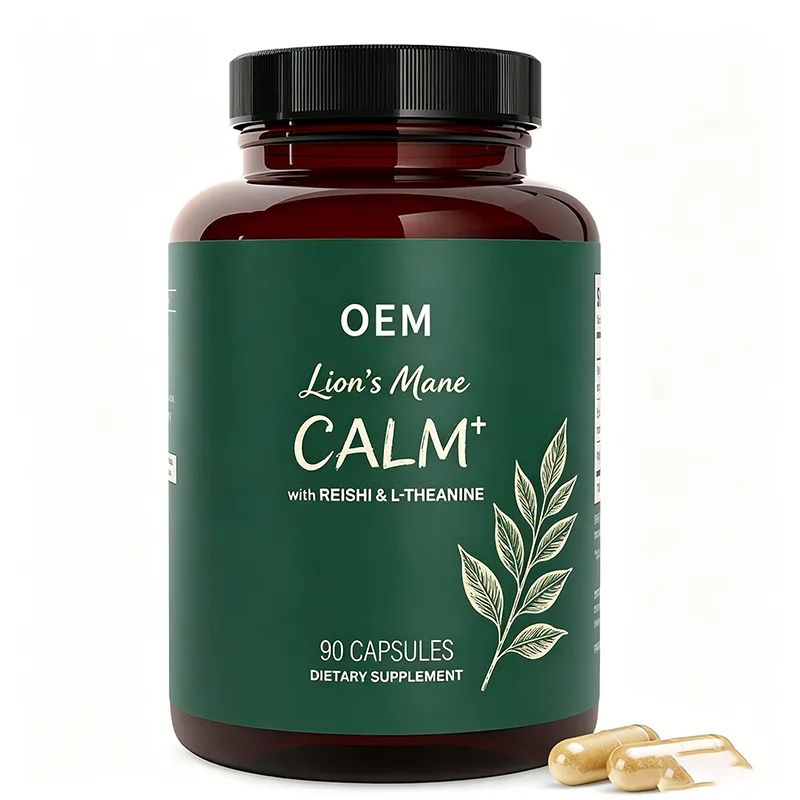 OEM Wholesale Lion Mane Calm+ Capsules, Lion Mane With Reishi & L-Theanine Natural Stress Calm Mood Brain Supplement 90 Counts