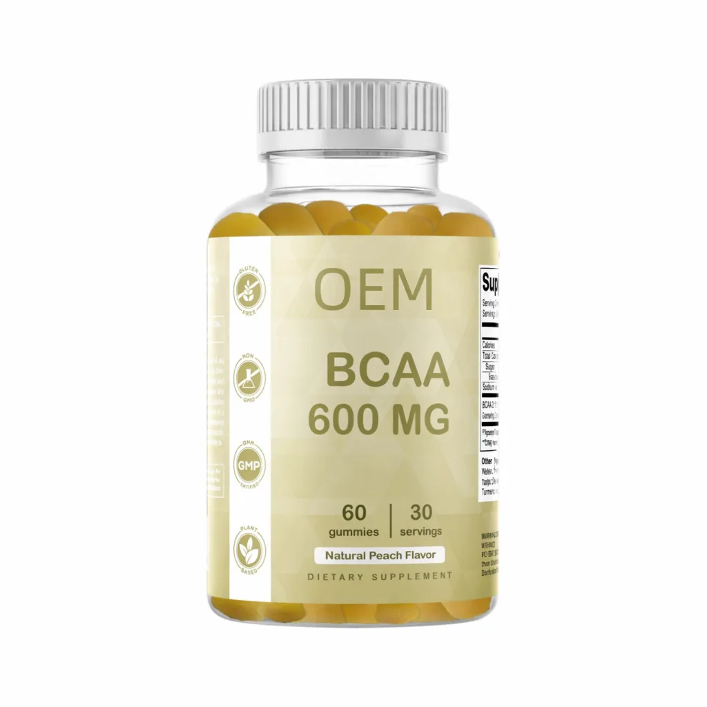 BCAA 600mg Gummies Natural Peach Flavor 60 Gummies 30 Servings GMP Certified OEM Dietary Supplement