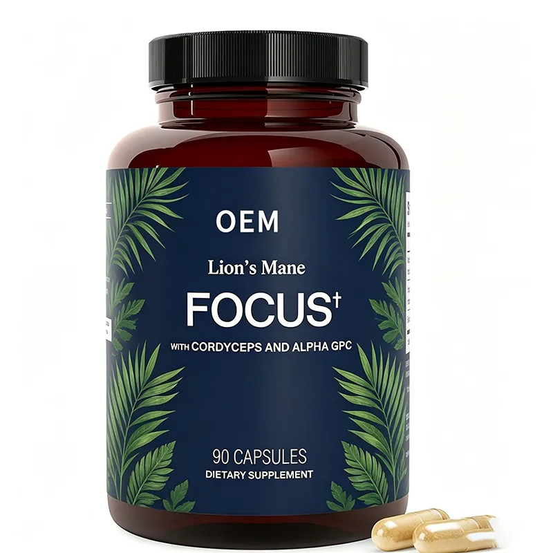 OEM Wholesale Lion Mane Capsules, Lion Mane With Cordyceps Alpha GPC Nootropic Brain Focus Memory Supplement 90 Counts