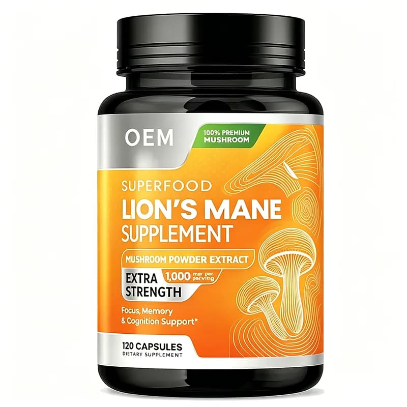 Bulk OEM Premium Lion Mane Mushroom Superfood Capsules Extra Strength 1000mg Extract Support Memory Focus