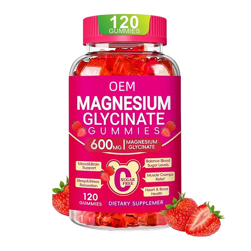 Custom Private Label Zero Sugar Magnesium Glycinate Chewable Gummies, Tasty Strawberry Mineral Gummies Wholesale Supply
