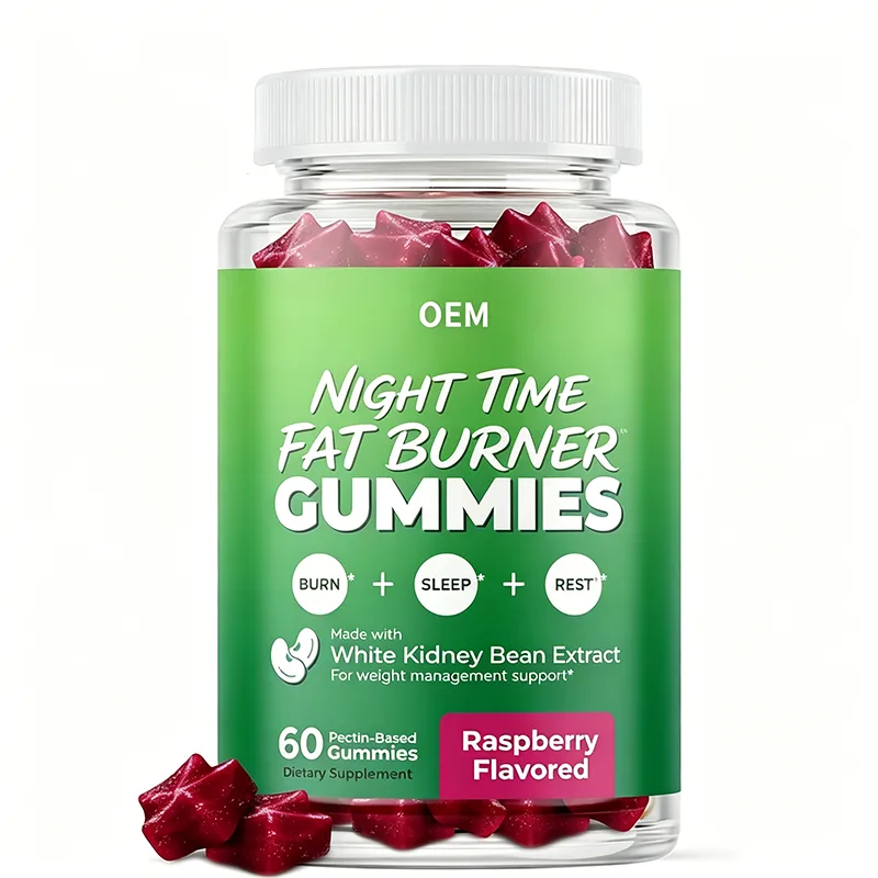 Night Time Fat Burner Gummies with White Kidney Bean Extract Raspberry Flavor 60 Pectin Based Gummies OEM Supplement