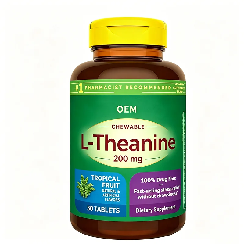 OEM L-Theanine 200mg Chewable Tablets Tropical Fruit Flavor 50 Count Dietary Supplement