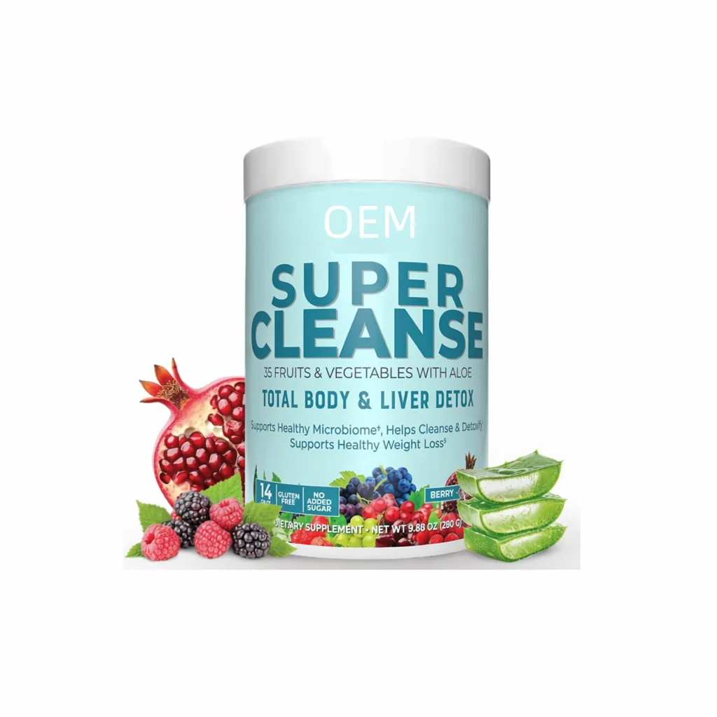 Super Cleanse 35 Fruits and Vegetables with Aloe Berry Flavor 9.88oz 280g Gluten Free No Sugar OEM Detox Supplement