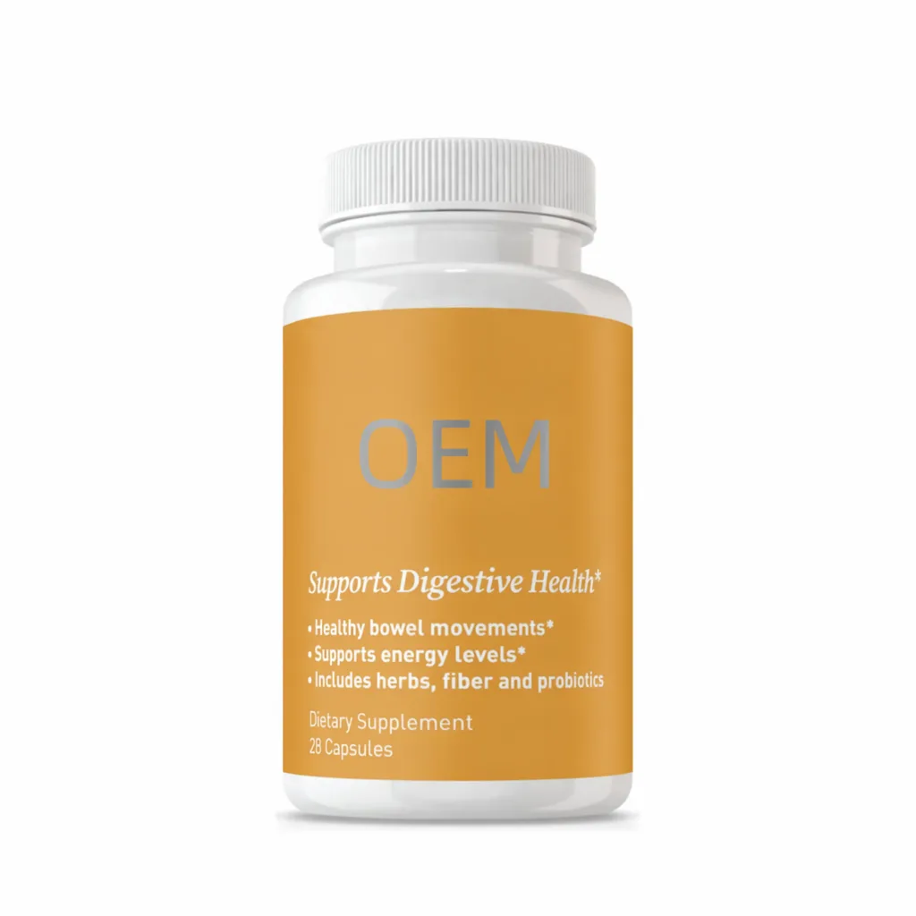 Digestive Health Support Capsules with Herbs Fiber and Probiotics 28 Count OEM Dietary Supplement for Bowel and Energy Support