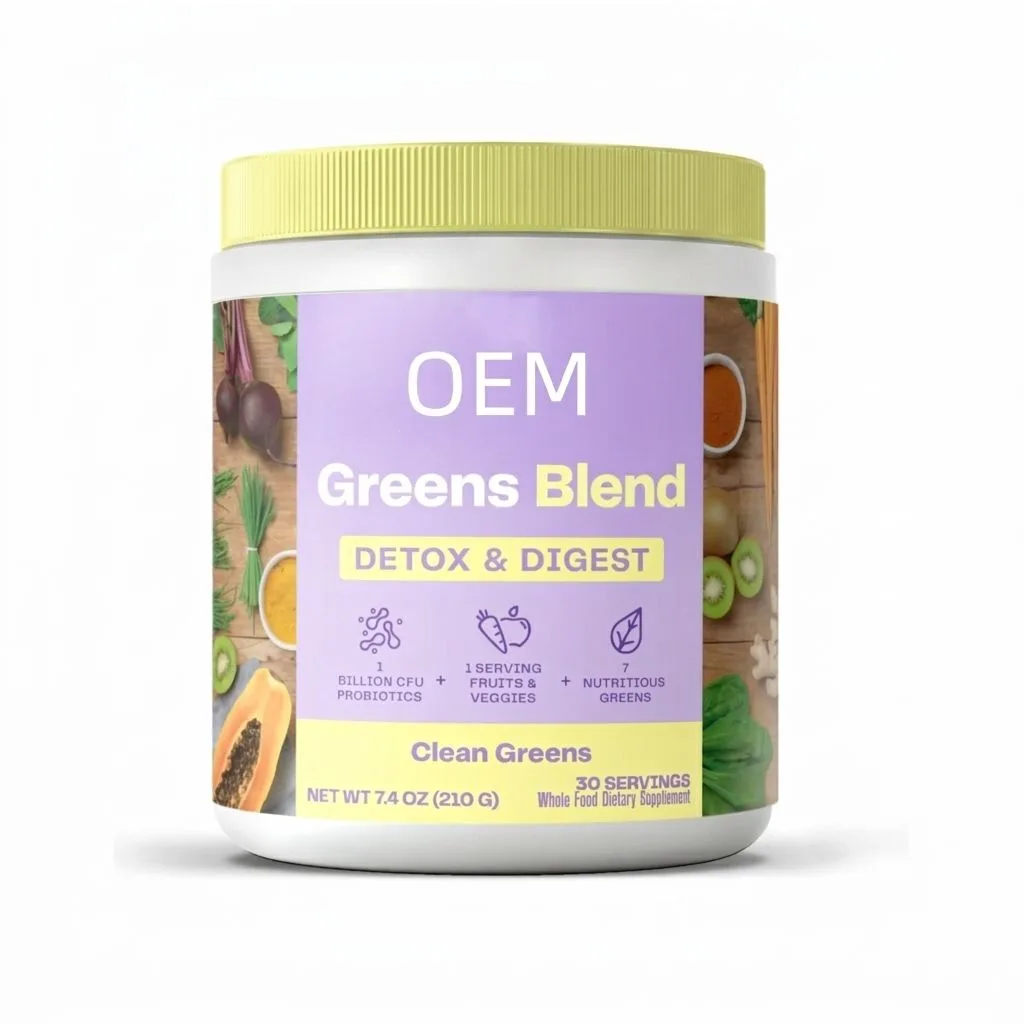 Clean Greens Detox and Digest Powder with 7 Billion CFU Probiotics 30 Servings 7.4oz 210g Whole Food OEM Supplement