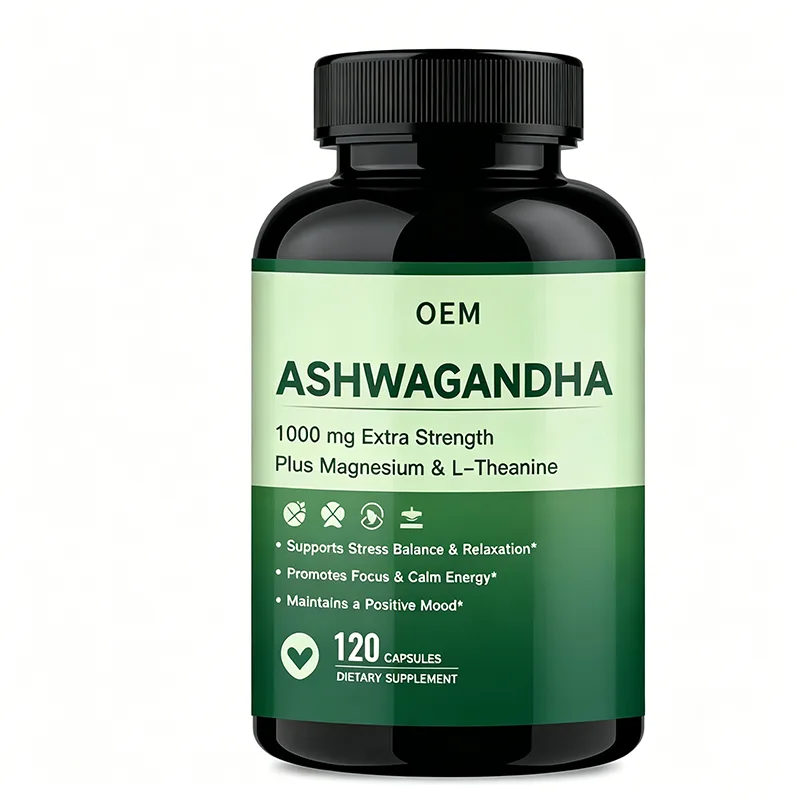 Ashwagandha 1000mg Extra Strength with Magnesium and L Theanine 120 Capsules OEM Supplement for Stress Balance and Relaxation