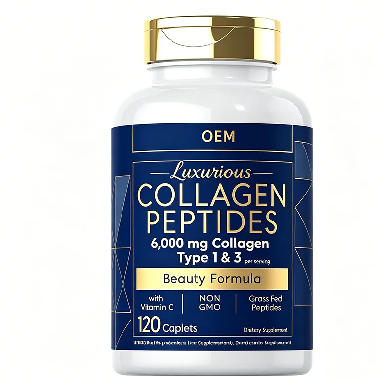 Luxurious Collagen Peptides 6000mg Type 1 and 3 with Vitamin C Grass Fed Non GMO 120 Caplets OEM Dietary Supplement