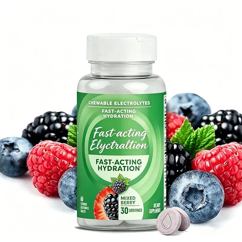 Chewable Electrolytes Tablets Fast Acting Hydration Mixed Berry Flavor 30 Servings OEM Supplement for Daily Wellness