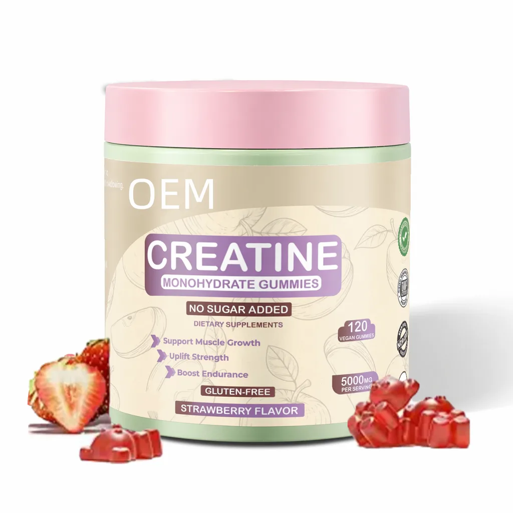 Bulk OEM 5000mg Creatine Monohydrate Strawberry Vegan Gummies Zero Sugar Gluten Free Complex Boost Muscle Growth