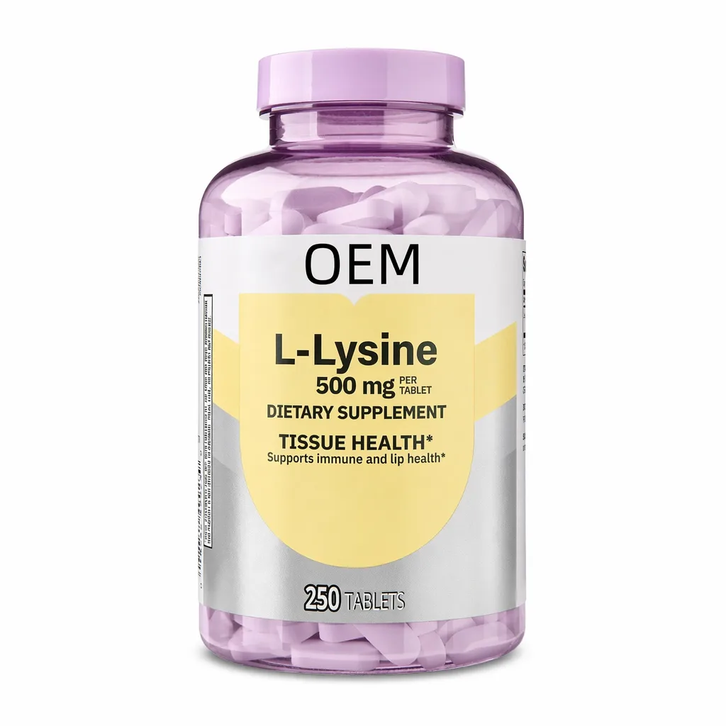 Bulk OEM 500mg L-Lysine Tablets Pure Essential Lysine Complex Maintain Tissue Function & Healthy Immune Lip Levels Supplement