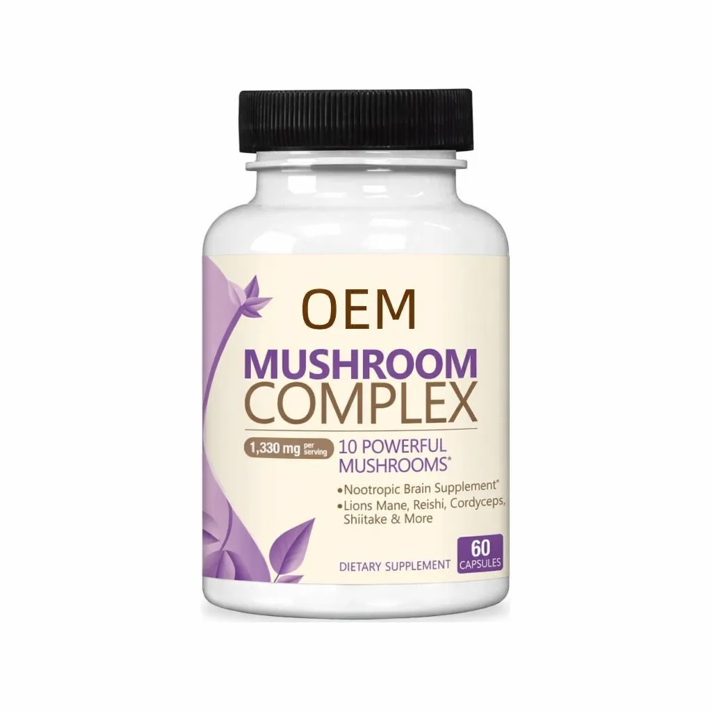 OEM Mushroom Complex Capsules 10 Kinds Mushroom Lions Mane Reishi Cordyceps Complex Boost Cognitive Brain Function Supplement