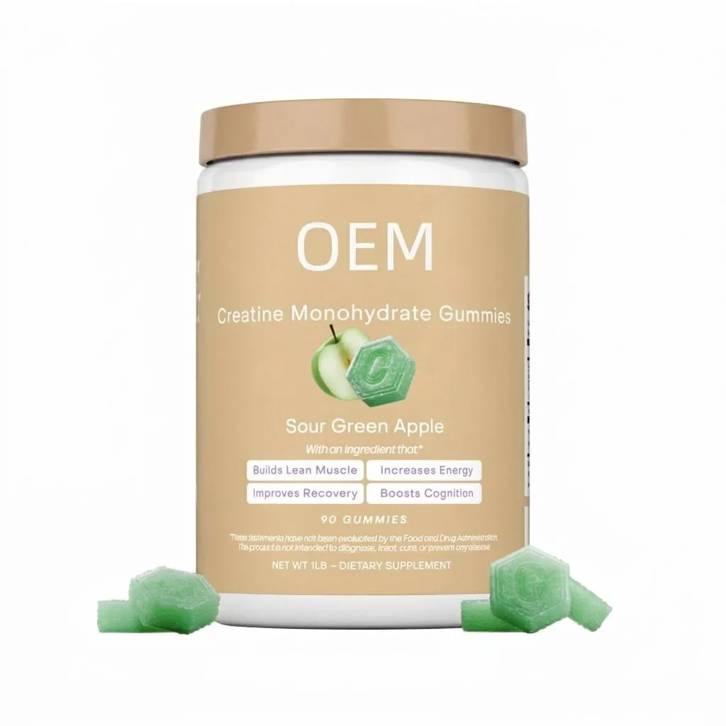 Bulk OEM Creatine Monohydrate Sour Apple Gummies Delicious Chewable Complex Build Lean Muscle Boost Gym Energy