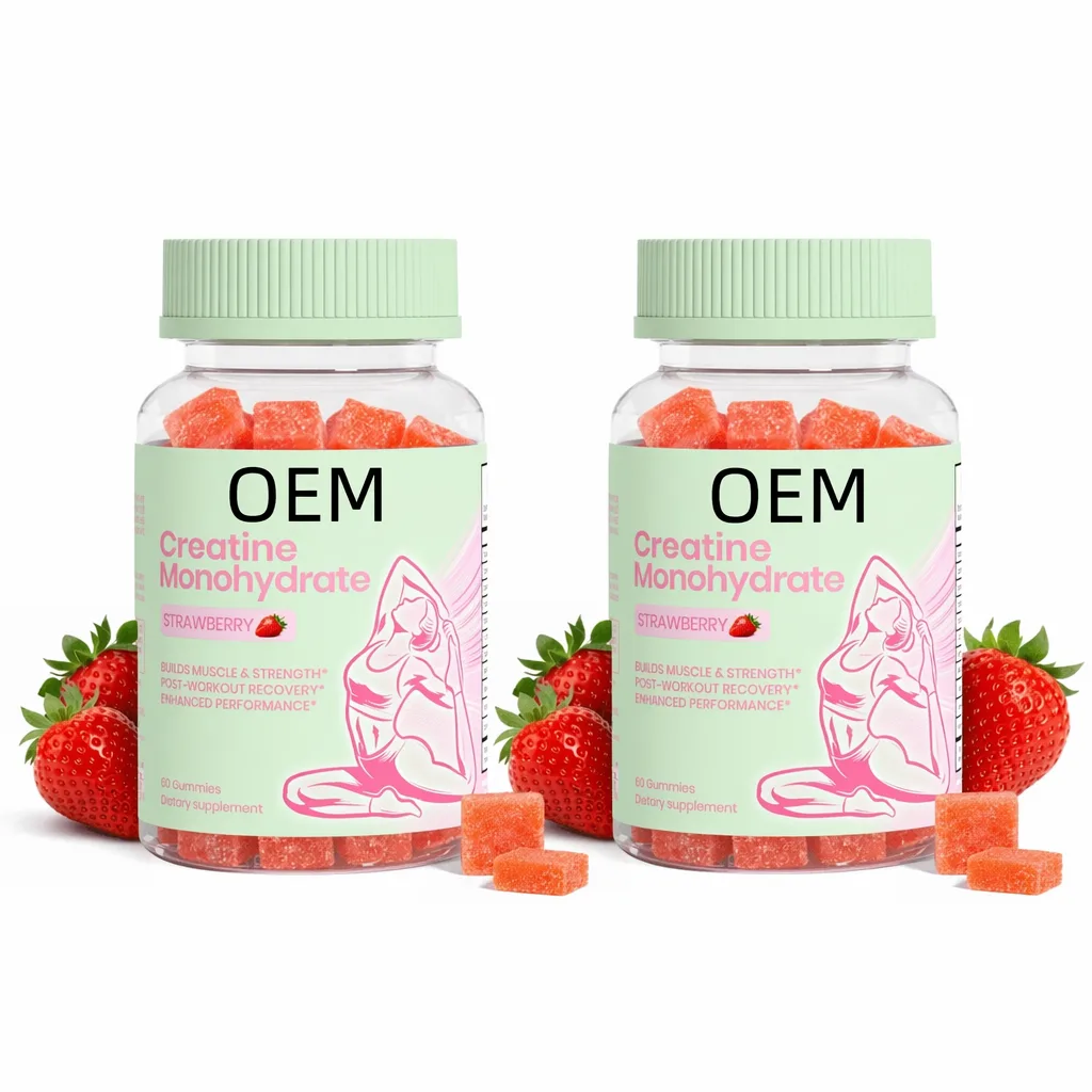 Bulk OEM Pure Strawberry Creatine Monohydrate Gummies Easy Carry On-The-Go Formula Support Muscle Growth Strength