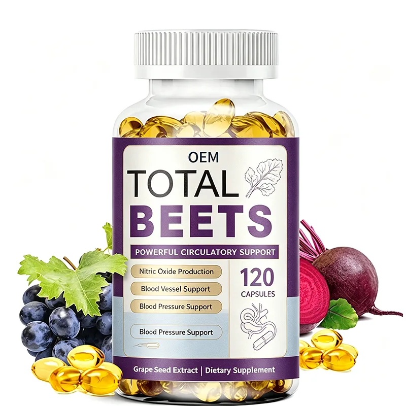 Private Label Wholesale Total Beets Vascular Care Soft Capsule 120ct Beet Grape Seed Daily Circulation Maintenance Bulk Supply