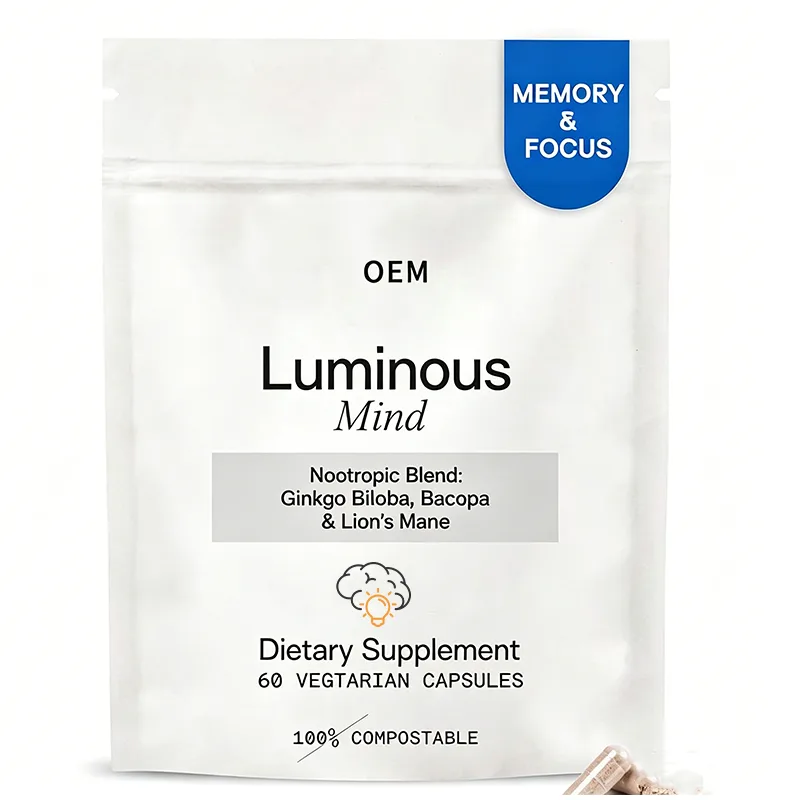 Luminous Mind Nootropic Blend Capsules with Ginkgo Biloba Bacopa and Lions Mane 60 Vegetarian Count OEM Supplement