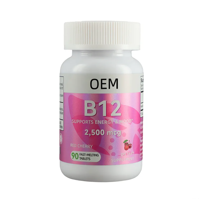 Vitamin B12 2500mcg Fast Melting Tablets Red Cherry Flavor 60 Count OEM Supplement for Energy and Mood Support