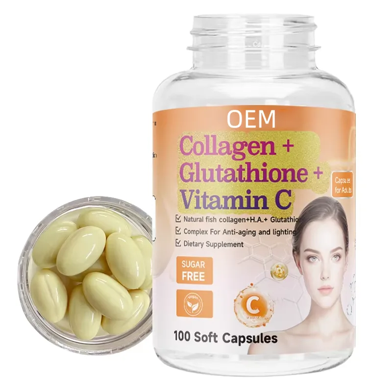Collagen Glutathione and Vitamin C Soft Capsules 100 Count Sugar Free with Natural Fish Collagen HA for Skin Support