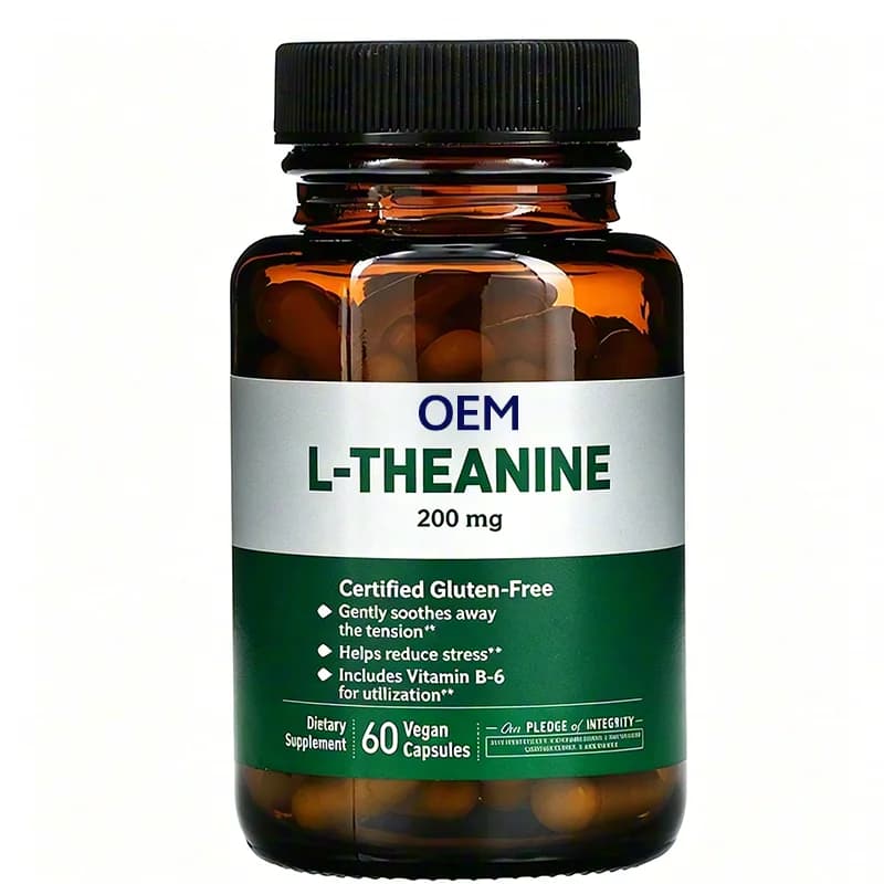 L Theanine 200mg Vegan Capsules 60 Count with Vitamin B6 Certified Gluten Free OEM Supplement for Stress and Tension Support