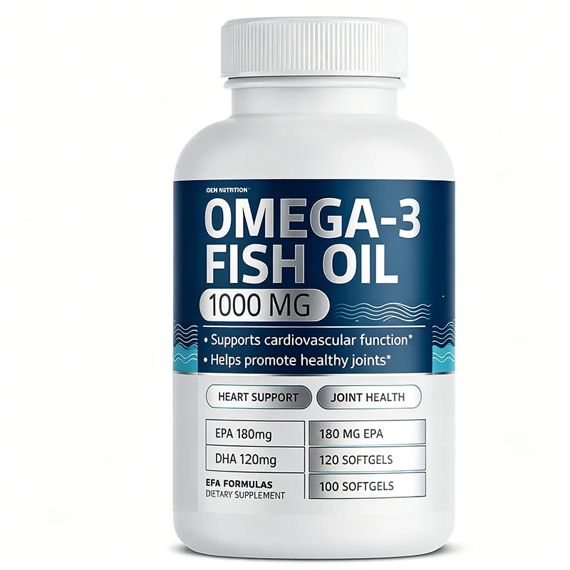 Omega 3 Fish Oil 1000mg Softgels with EPA 180mg DHA 120mg 100 Count OEM Supplement for Heart and Joint Support